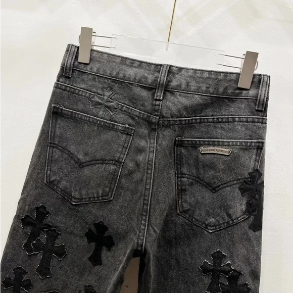 Chrome Hearts Dark Gray Jeans with Black Crosses